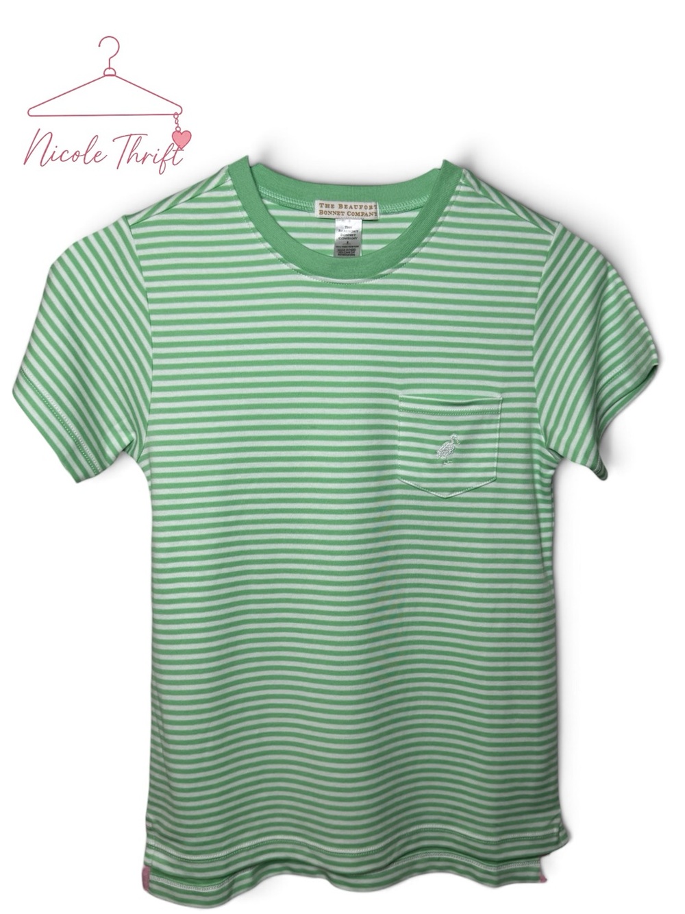 The Beaufort Bonnet Company Green Stripe Pima Pocket Tee Boys 8